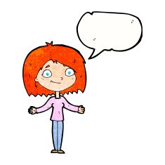 cartoon woman shrugging shoulders with speech bubble N542