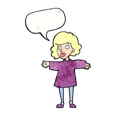 cartoon nervous woman with speech bubble N32