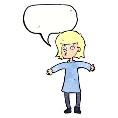 cartoon nervous woman with speech bubble N33