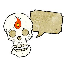 cartoon mystic skull with speech bubble N11