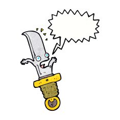 cartoon frightened knife with speech bubble N11