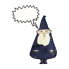 cartoon wizard with speech bubble N22