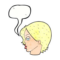 cartoon woman raising eyebrow with speech bubble N21