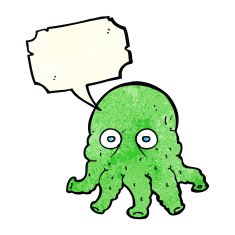cartoon alien squid face with speech bubble N32