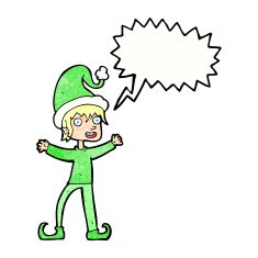 cartoon excited christmas elf with speech bubble N11