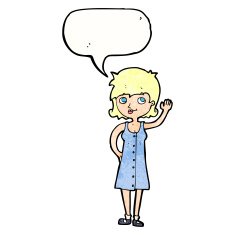 cartoon pretty woman waving with speech bubble N98