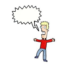 cartoon terrified man with speech bubble N234