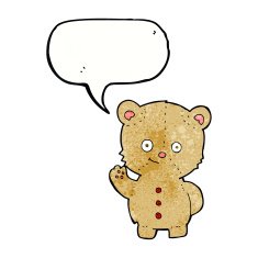 cartoon teddy bear waving with speech bubble N18