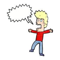 cartoon terrified man with speech bubble N235