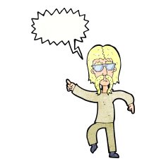 cartoon hippie man wearing glasses with speech bubble N11