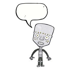 cartoon robot with speech bubble N209