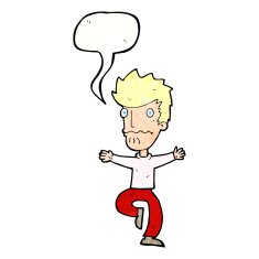 cartoon frightened man with speech bubble N90