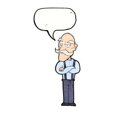 cartoon bored old man with speech bubble N17