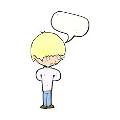 cartoon nervous boy with speech bubble N10
