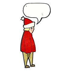 cartoon person in winter clothes with speech bubble N11