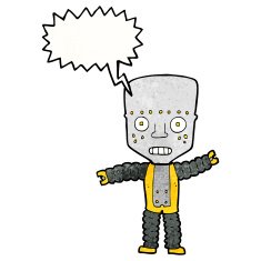 cartoon robot with speech bubble N210