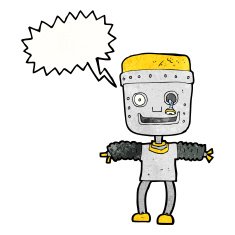 cartoon robot with speech bubble N211