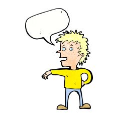 cartoon man making dismissive gesture with speech bubble N22