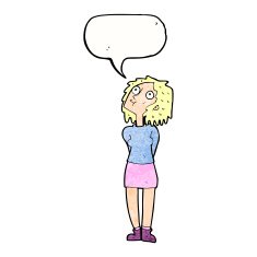 cartoon curious woman with speech bubble N64