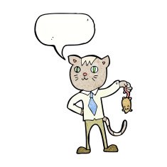 cartoon business cat with dead mouse speech bubble N10