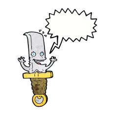 crazy cartoon knife character with speech bubble N11