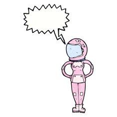 cartoon female astronaut with speech bubble N32