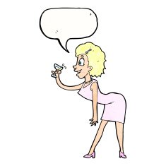cartoon woman with drink speech bubble N10