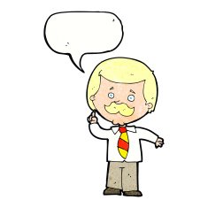 cartoon newsreader man with idea speech bubble N11