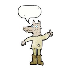 cartoon wolf man with speech bubble N60