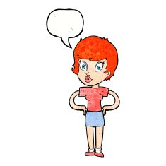 cartoon woman with hands on hips speech bubble N236