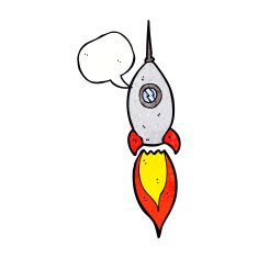 cartoon spaceship with speech bubble N36