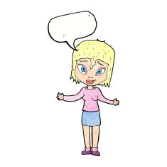 cartoon woman shrugging shoulders with speech bubble N544