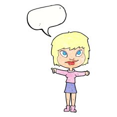 cartoon woman pointing with speech bubble N235