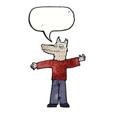 cartoon happy wolf man with speech bubble N20