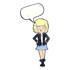 cartoon girl in jacket with speech bubble N11