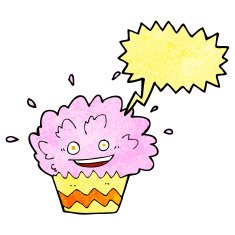cartoon exploding cupcake with speech bubble N3