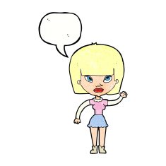 cartoonw woman waving with speech bubble N3