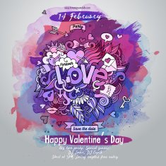 Vector love doodles watercolor flyer design