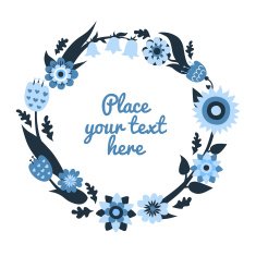 Vector floral frame with flowers and leafs in blue colors