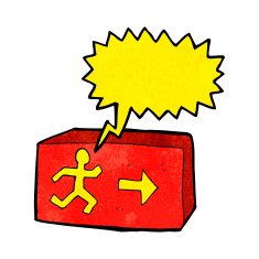 cartoon exit sign with speech bubble N2