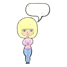 cartoon shy woman with speech bubble N55