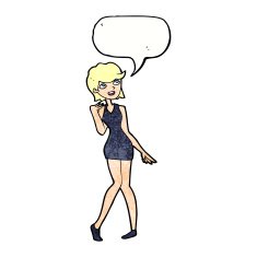 cartoon woman in cocktail dress with speech bubble N22