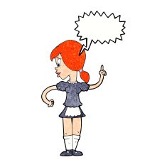 cartoon waitress calling order with speech bubble N11