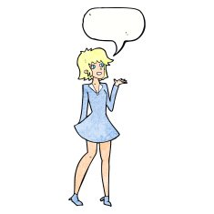 cartoon pretty woman in dress with speech bubble N54