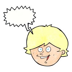 cartoon happy boy face with speech bubble N55