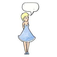 cartoon pretty woman in dress with speech bubble N55