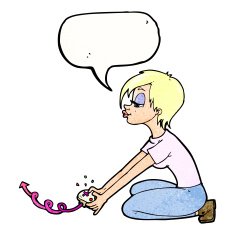 cartoon girl playing computer games with speech bubble N10