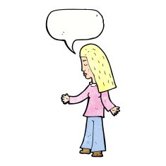 cartoon woman with open arms speech bubble N108
