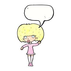 cartoon waving girl with speech bubble N11