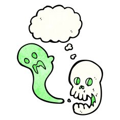 cartoon spooky skull with speech bubble N164